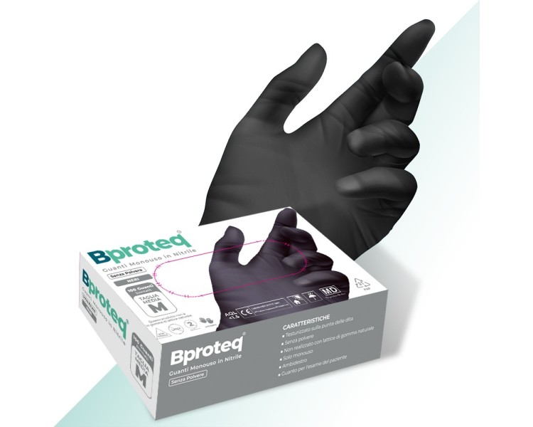 Guanti in Nitrile Neri Certificati CE - Senza Polvere - Bproteq - 100pz. bproteq Guanti in Nitrile Neri Certificati CE - Senza Polvere - Bproteq - 100pz. bproteq