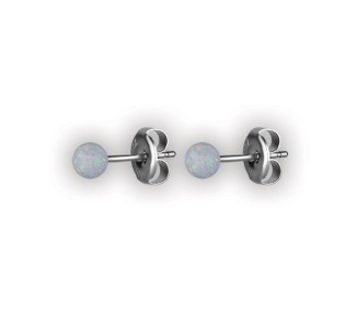 SS 316 SYNTHETIC OPAL BALL EARSTUDS (PAIR) 3mm WH/OP