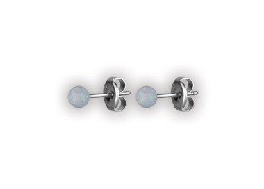 SS 316 SYNTHETIC OPAL BALL EARSTUDS (PAIR) 3mm WH/OP