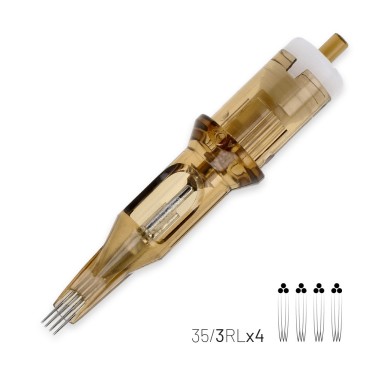 03 RL x 4 (Whip Shading) 0,35 mm Long Taper - Cartucce Aghi Tattoo Kwadron - 20 pz