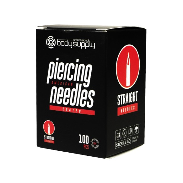 BodySupply Coated Sterile Straight Piercing Needles - 100 pz