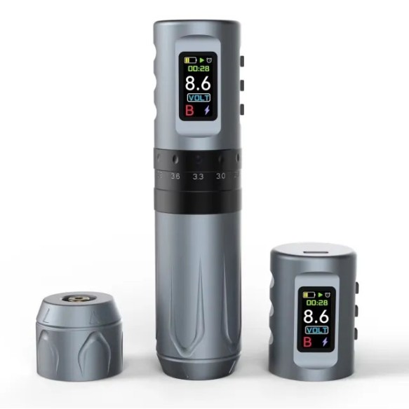 Focus Wireless Pen - Corsa Regolabile 2,4–4,2 mm - Macchinetta Wireless Tattoo Pen - Grigia