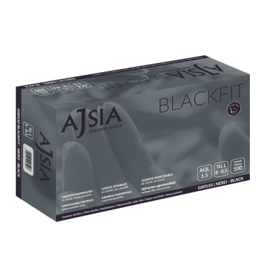 Ajsia BLACKFIT Guanti in Nitrile Neri Senza Polvere - 100 pz