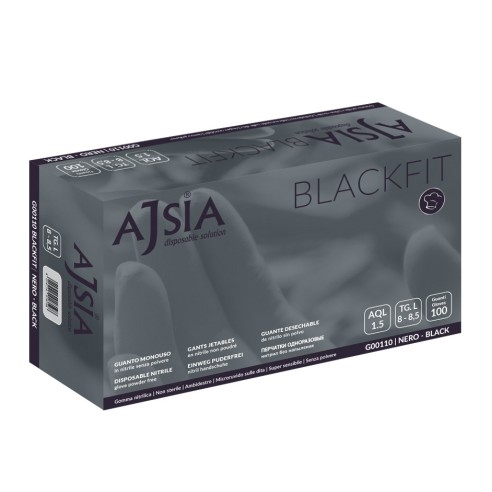 Ajsia BLACKFIT Guanti in Nitrile Neri Senza Polvere - 100 pz