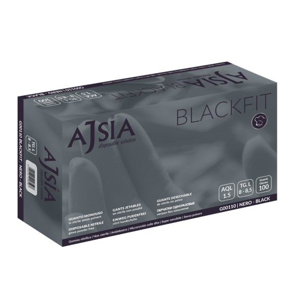 Ajsia BLACKFIT Guanti in Nitrile Neri Senza Polvere - 100 pz