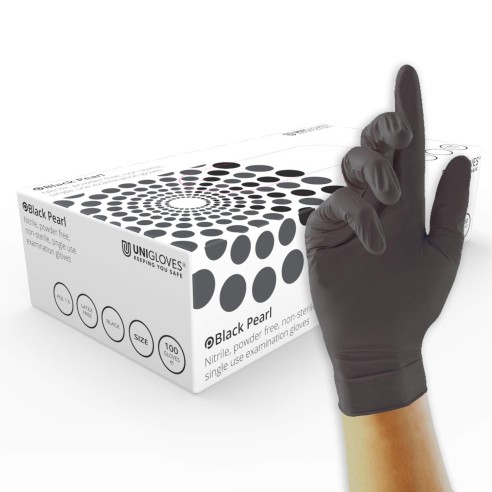 Unigloves BLACK PEARL Guanti in Nitrile Neri Senza Polvere - 100 pz