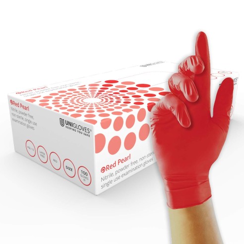 Unigloves RED PEARL Guanti in Nitrile Rossi Senza Polvere - 100 pz