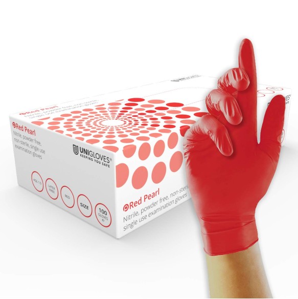 Unigloves RED PEARL Guanti in Nitrile Rossi Senza Polvere - 100 pz
