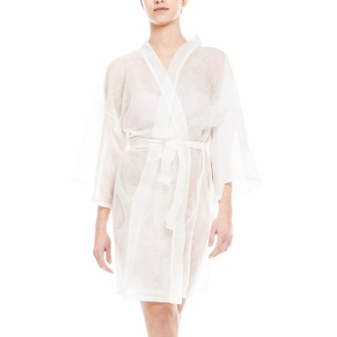 Kimono Monouso in TNT Bianco con Cintura - 10 pz