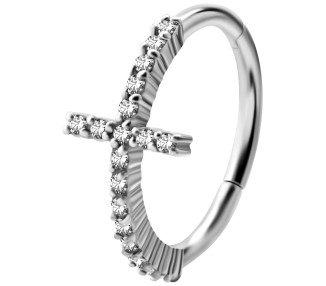 SS 316 HINGED RING SET W. ZIRCONIA (CROSS) 1,2x12mm WH