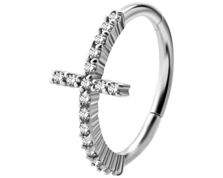 SS 316 HINGED RING SET W. ZIRCONIA (CROSS) 1,2x12mm WH SS 316 HINGED RING SET W. ZIRCONIA (CROSS) 1,2x12mm WH