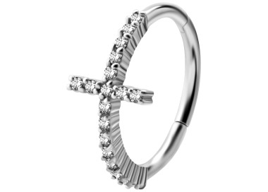 SS 316 HINGED RING SET W. ZIRCONIA (CROSS) 1,2x12mm WH