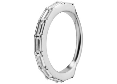 SS 316 HINGED RING SET W. BAGUETTE ZIRCONIA 1,2x12mm WH