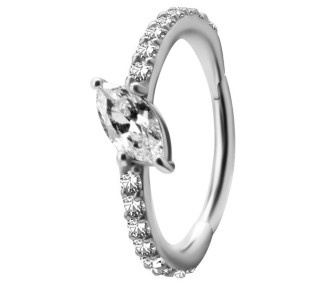 SS 316 HINGED RING SET W. MARQUISE ZIRCONIA 1,2x12mm WH