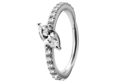 SS 316 HINGED RING SET W. MARQUISE ZIRCONIA 1,2x12mm WH