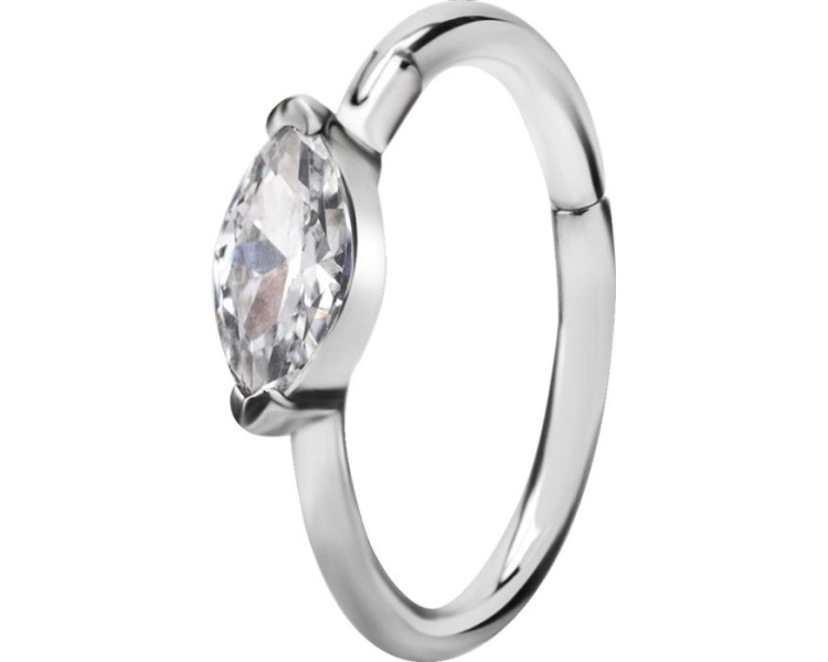 SS 316 HINGED RING SET W. MARQUISE ZIRCONIA 1,2x12mm WH SS 316 HINGED RING SET W. MARQUISE ZIRCONIA 1,2x12mm WH