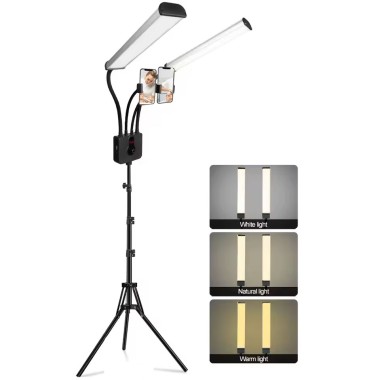 Lampada LED Doppio Braccio 45 W con Treppiede e Supporto Smartphone