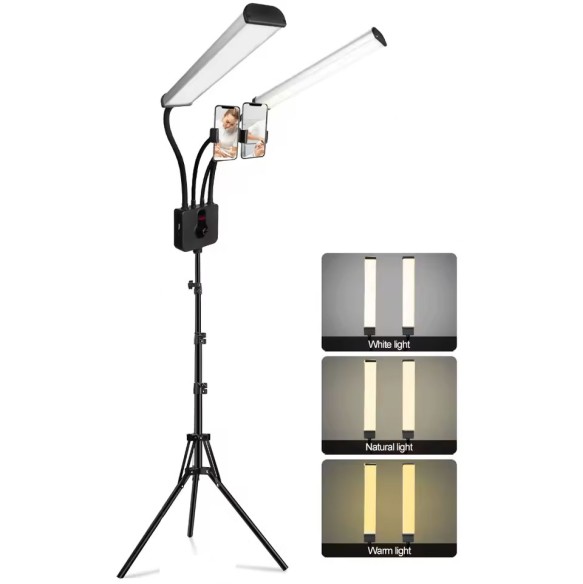 Lampada LED Doppio Braccio 45 W con Treppiede e Supporto Smartphone