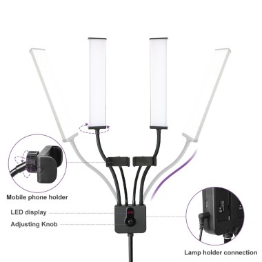 Lampada LED Doppio Braccio 45 W con Treppiede e Supporto Smartphone 2