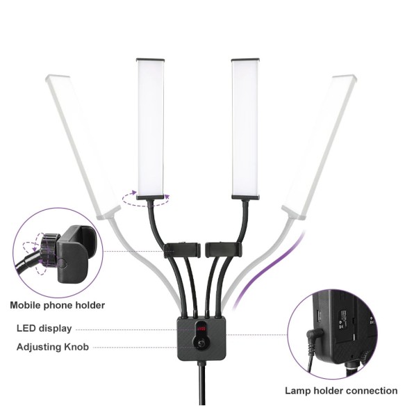 Lampada LED Doppio Braccio 45 W con Treppiede e Supporto Smartphone