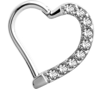 SS 316 JEWELLED HINGED HEART RING LEFT
