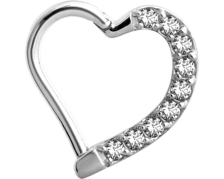 SS 316 JEWELLED HINGED HEART RING LEFT SS 316 JEWELLED HINGED HEART RING LEFT