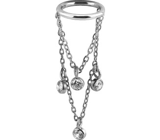 SS 316 CLICKER WITH JEWELLED DANGLE CHAINS 1,2x8mm WH