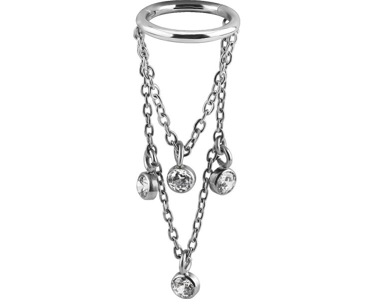 SS 316 CLICKER WITH JEWELLED DANGLE CHAINS 1,2x8mm WH SS 316 CLICKER WITH JEWELLED DANGLE CHAINS 1,2x8mm WH