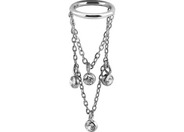 SS 316 CLICKER WITH JEWELLED DANGLE CHAINS 1,2x8mm WH
