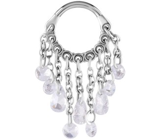 SS 316 HINGED RING WITH PEAR SHAPE AND ROUND STONE DANGLES 1,2x8mm WH