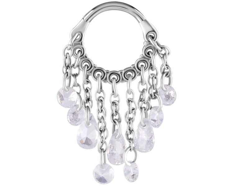 SS 316 HINGED RING WITH PEAR SHAPE AND ROUND STONE DANGLES 1,2x8mm WH SS 316 HINGED RING WITH PEAR SHAPE AND ROUND STONE DANGLES 1,2x8mm WH