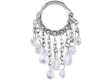 SS 316 HINGED RING WITH PEAR SHAPE AND ROUND STONE DANGLES 1,2x8mm WH