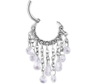 SS 316 HINGED RING WITH PEAR SHAPE AND ROUND STONE DANGLES 1,2x8mm WH