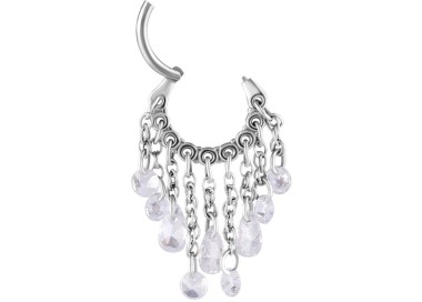 SS 316 HINGED RING WITH PEAR SHAPE AND ROUND STONE DANGLES 1,2x8mm WH