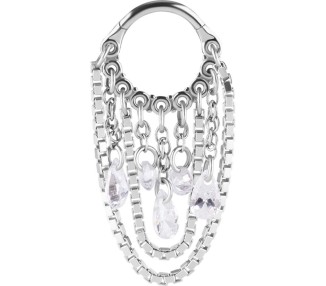 SS 316 HINGED RING WITH PEAR SHAPE AND ROUND STONE DANGLES 1,2x8mm WH