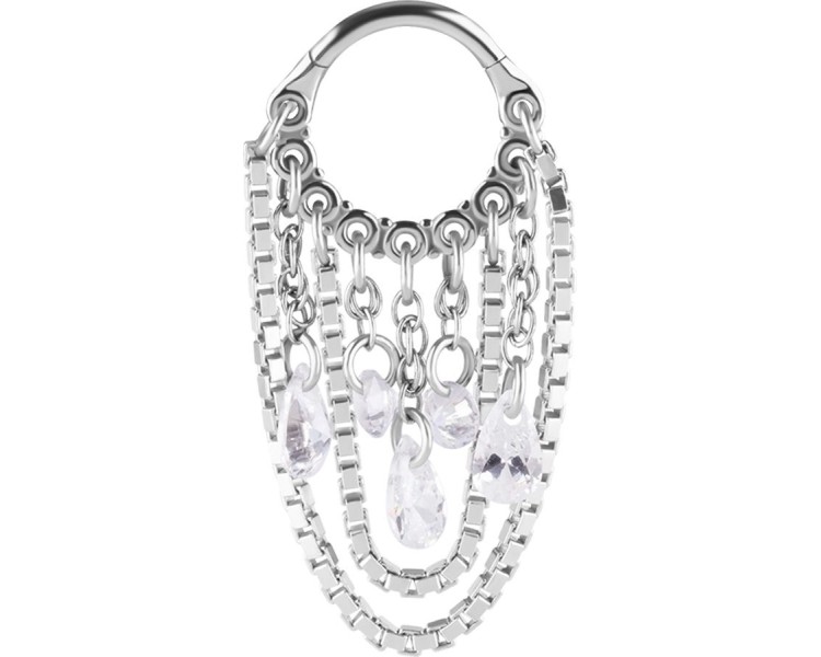 SS 316 HINGED RING WITH PEAR SHAPE AND ROUND STONE DANGLES 1,2x8mm WH SS 316 HINGED RING WITH PEAR SHAPE AND ROUND STONE DANGLES 1,2x8mm WH