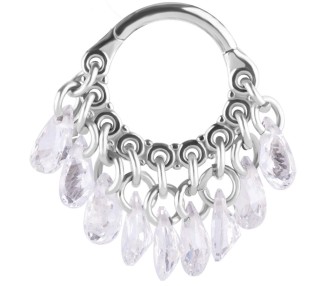 SS 316 HINGED RING WITH PEAR SHAPE STONE DANGLES 1,2x8mm WH