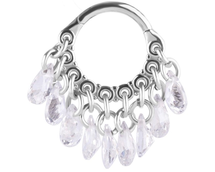 SS 316 HINGED RING WITH PEAR SHAPE STONE DANGLES 1,2x8mm WH SS 316 HINGED RING WITH PEAR SHAPE STONE DANGLES 1,2x8mm WH