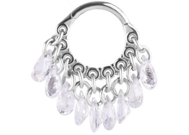 SS 316 HINGED RING WITH PEAR SHAPE STONE DANGLES 1,2x8mm WH
