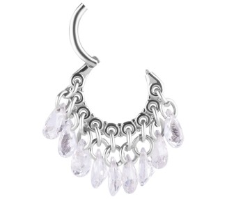 SS 316 HINGED RING WITH PEAR SHAPE STONE DANGLES 1,2x8mm WH