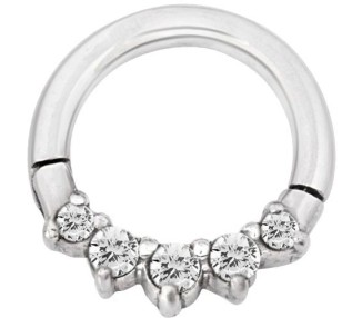 SS 316 HINGED RING SET W. ZIRCONIA (FRONT FACING)