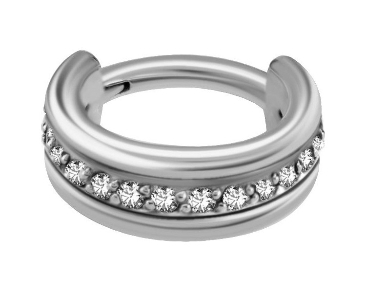 SS 316 TRIPLE HINGED RING SET WITH ZIRCONIA 1,2x7mm WH SS 316 TRIPLE HINGED RING SET WITH ZIRCONIA 1,2x7mm WH