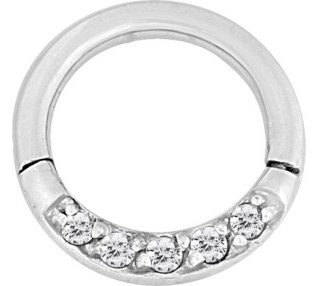 SS 316 HINGED RING SET W. ZIRCONIA (FRONT FACING)