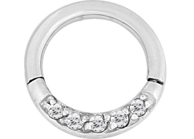 SS 316 HINGED RING SET W. ZIRCONIA (FRONT FACING)