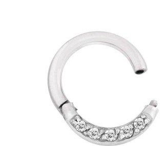 SS 316 HINGED RING SET W. ZIRCONIA (FRONT FACING)
