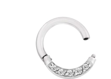 SS 316 HINGED RING SET W. ZIRCONIA (FRONT FACING)