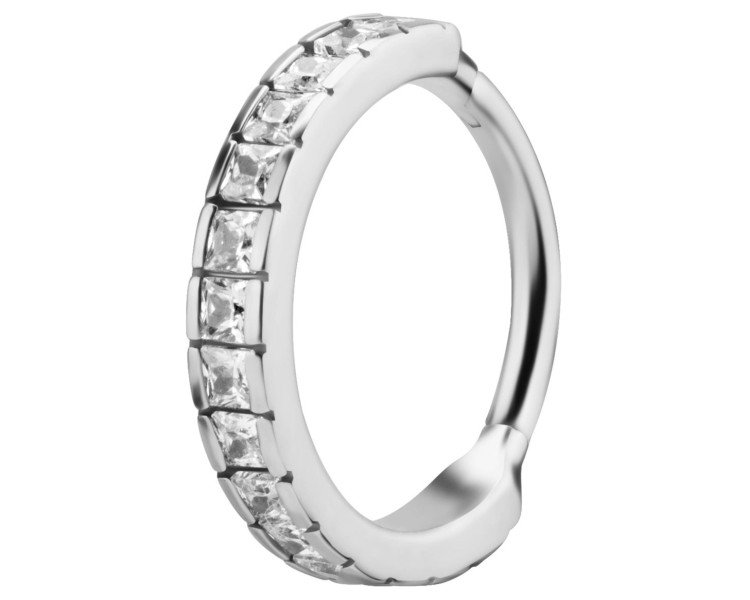 SS 316 HINGED RING SET W. SQUARE ZIRCONIA SS 316 HINGED RING SET W. SQUARE ZIRCONIA