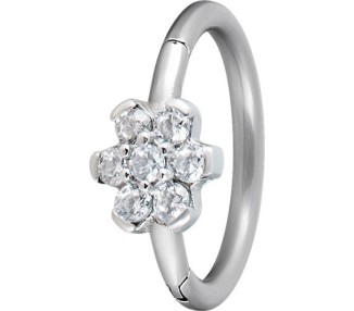 SS 316 FLOWER HINGED RING SET W. ZIRCONIA (SIDE FACING)