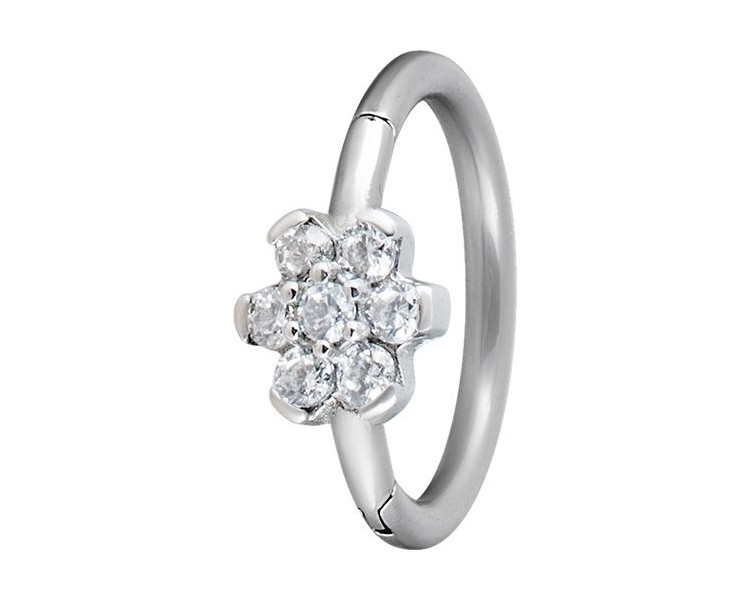 SS 316 FLOWER HINGED RING SET W. ZIRCONIA (SIDE FACING) SS 316 FLOWER HINGED RING SET W. ZIRCONIA (SIDE FACING)