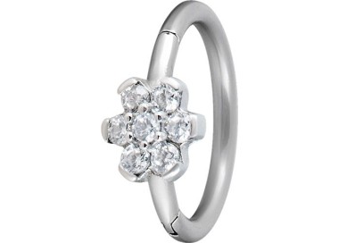 SS 316 FLOWER HINGED RING SET W. ZIRCONIA (SIDE FACING)